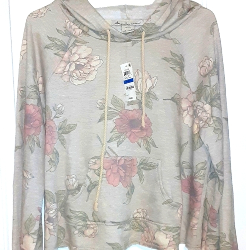 AMERICAN RAG CROPPED FLORAL HOODIE